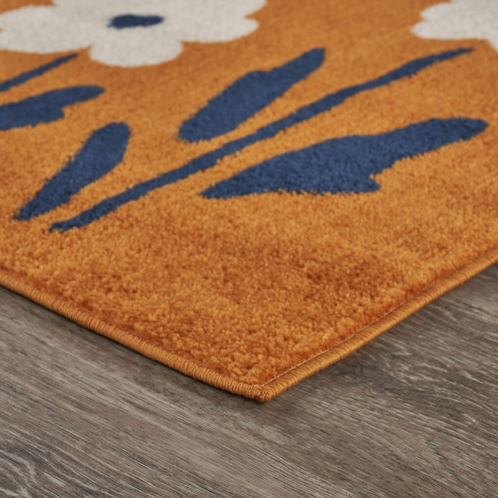 5' x 7' Orange and Ivory Flower Field Area Rug