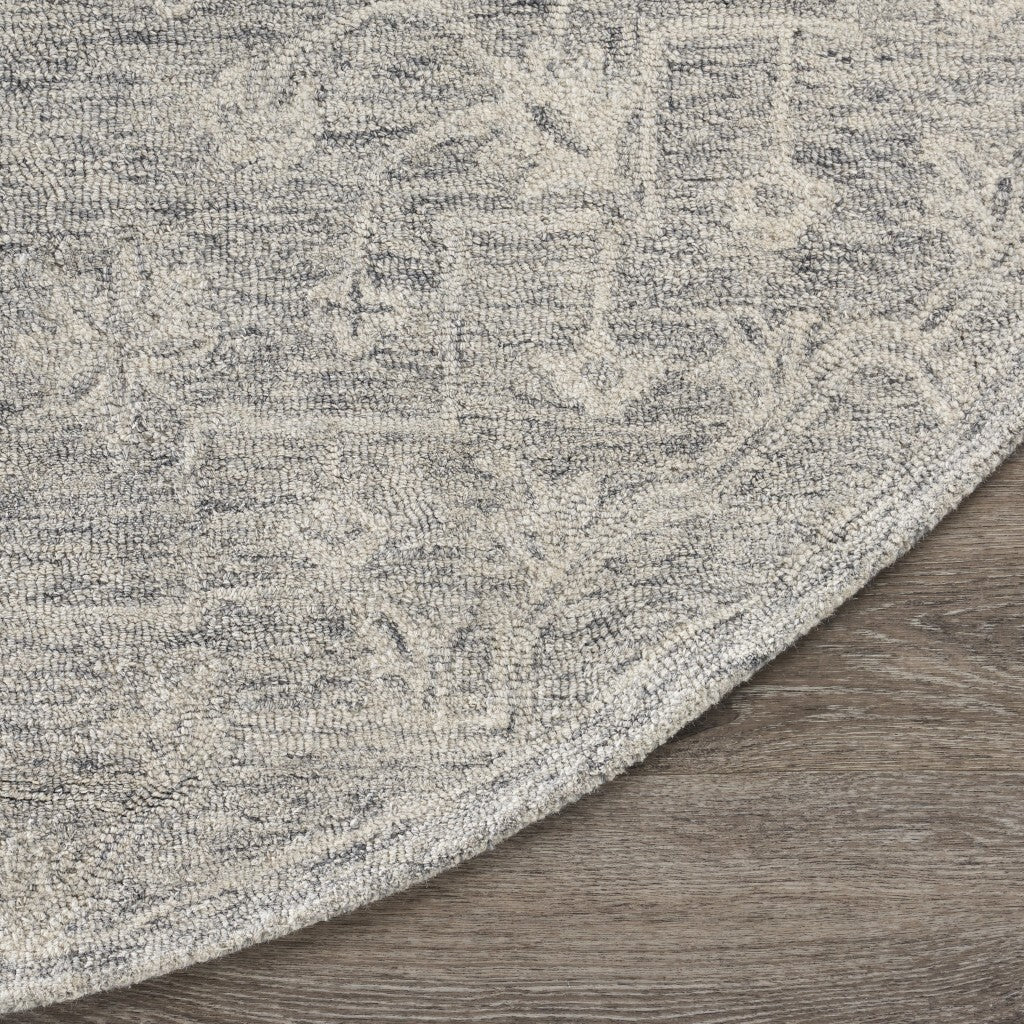 8' Round Gray Floral Finesse Area Rug