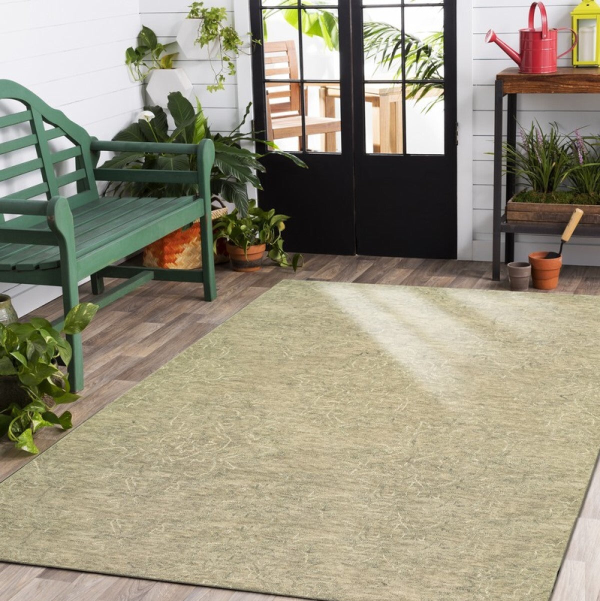 9' x 12' Light Green Floral Paradise Area Rug