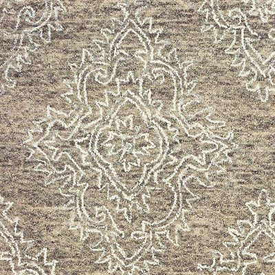 9' x 12' Khaki and White Damask Area Rug