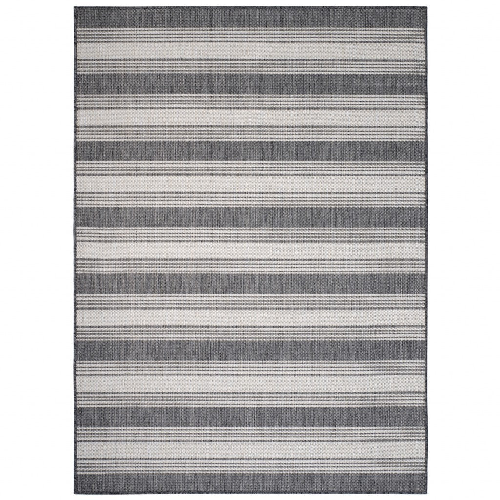 3' x 5' Gray Striped Indoor Outdoor Area Rug