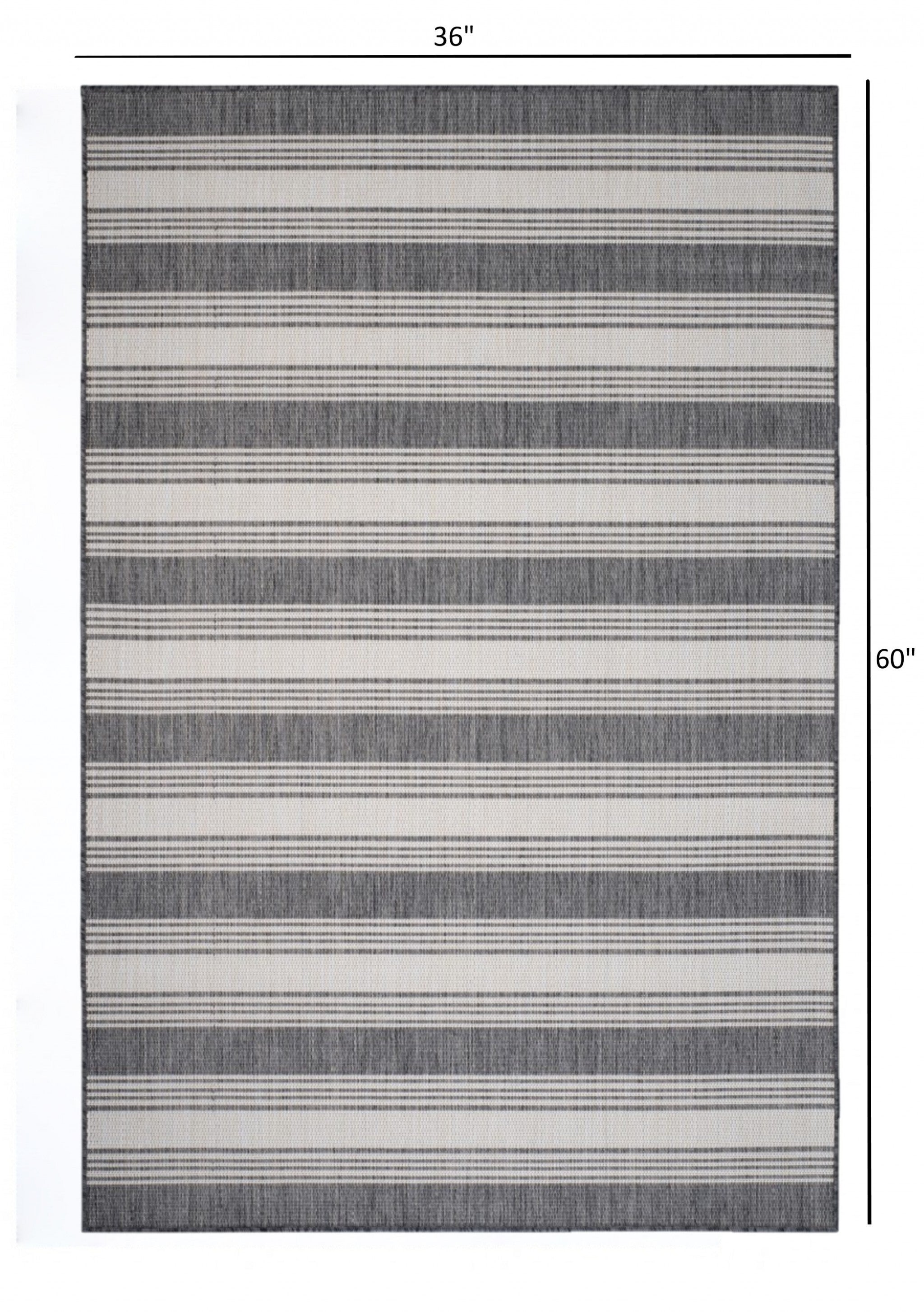 3' x 5' Gray Striped Indoor Outdoor Area Rug