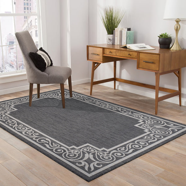5' x 7' Gray Ornate Border Indoor Outdoor Area Rug