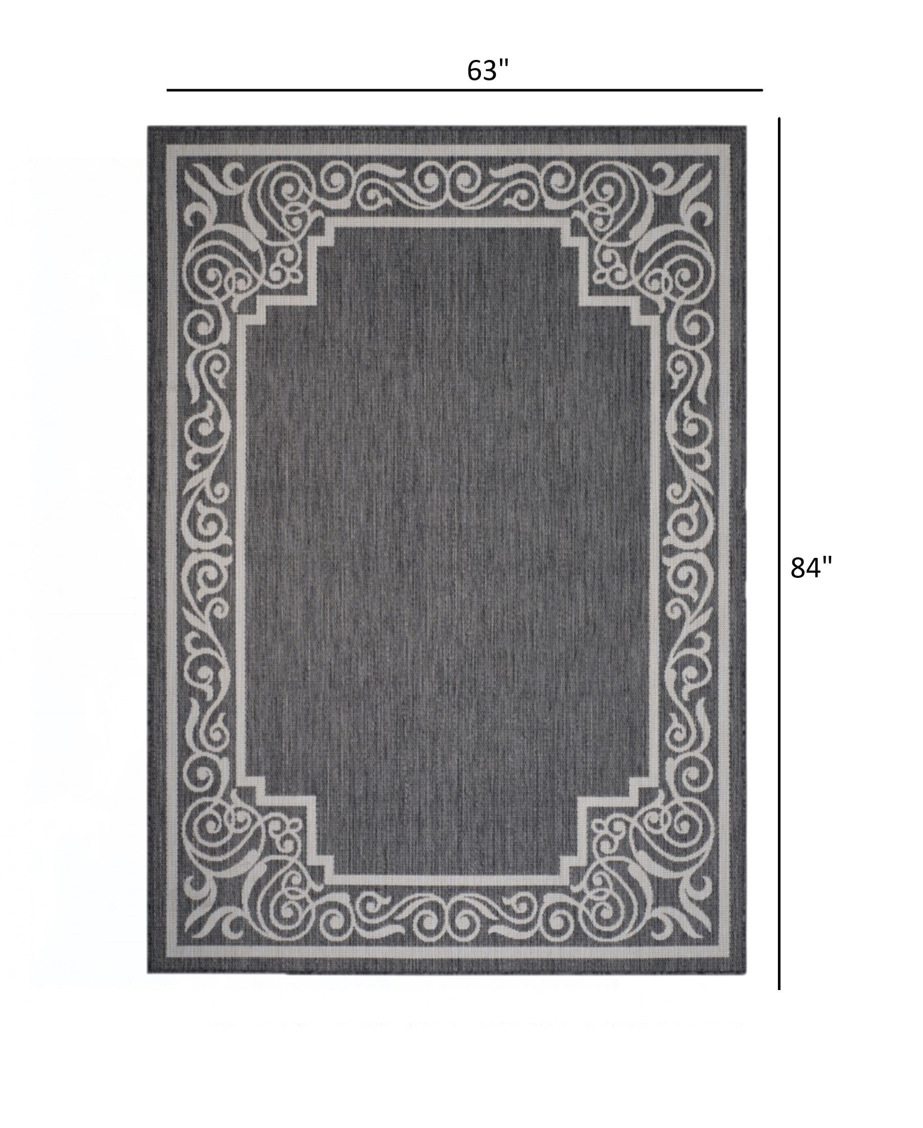 5' x 7' Gray Ornate Border Indoor Outdoor Area Rug