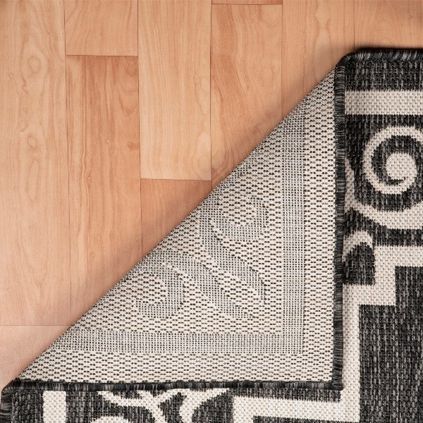 5' x 7' Gray Ornate Border Indoor Outdoor Area Rug