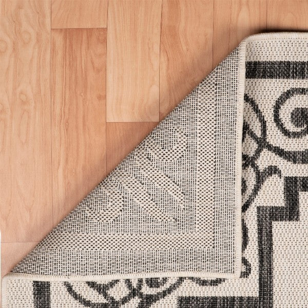 5' x 7' Gray Ornate Border Indoor Outdoor Area Rug