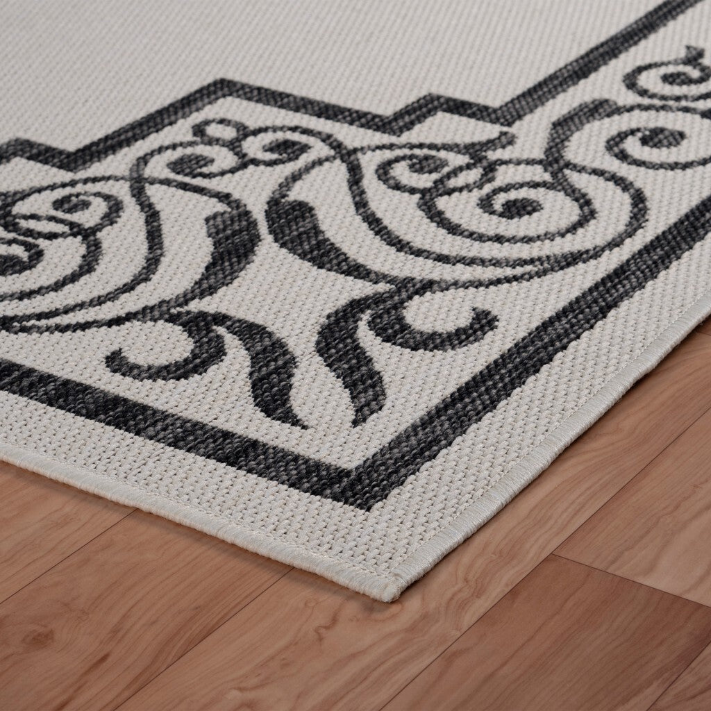 8' x 10' Light Gray Ornate Border Indoor Outdoor Area Rug