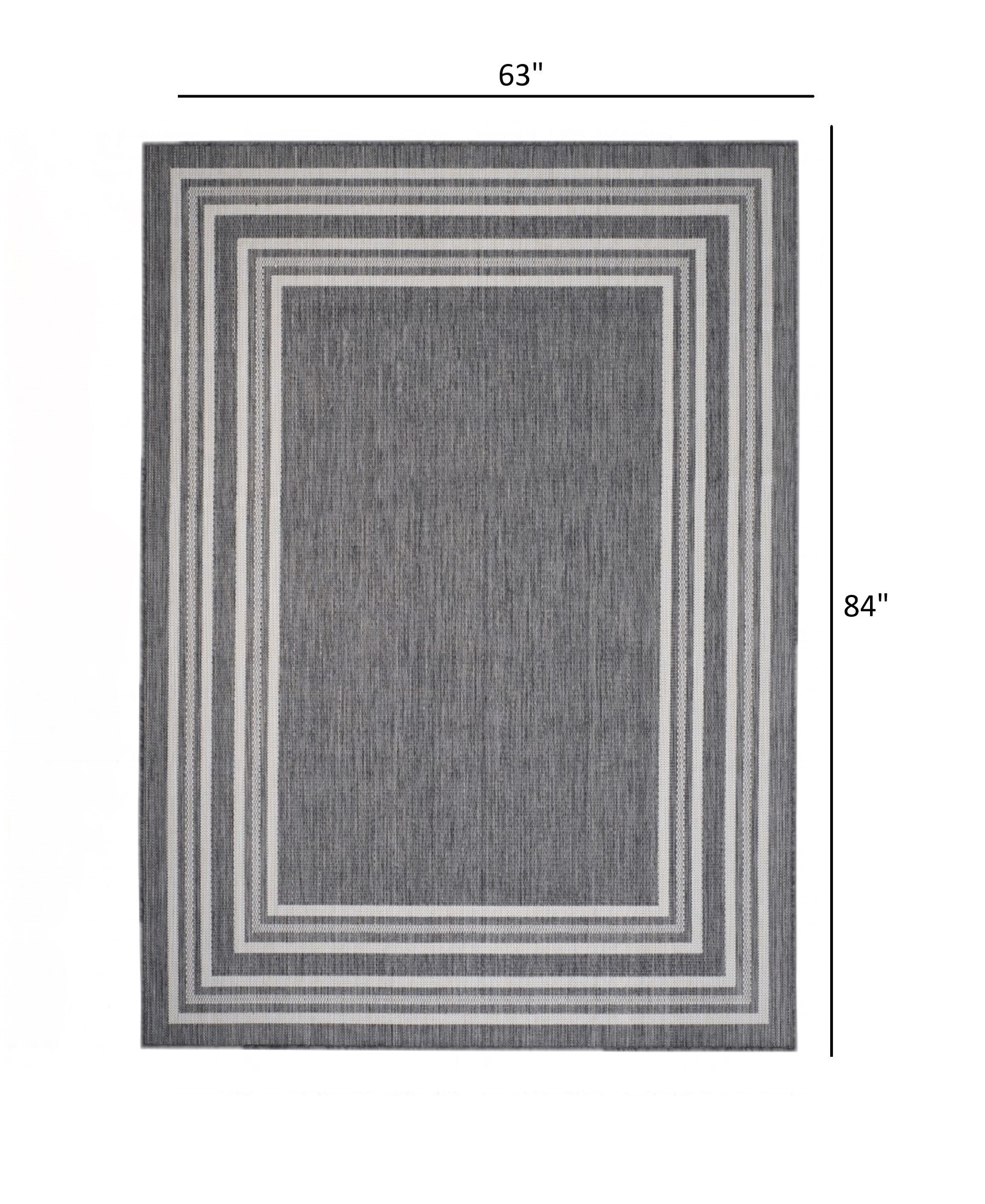 5' x 7' Gray Striped Border Indoor Outdoor Area Rug