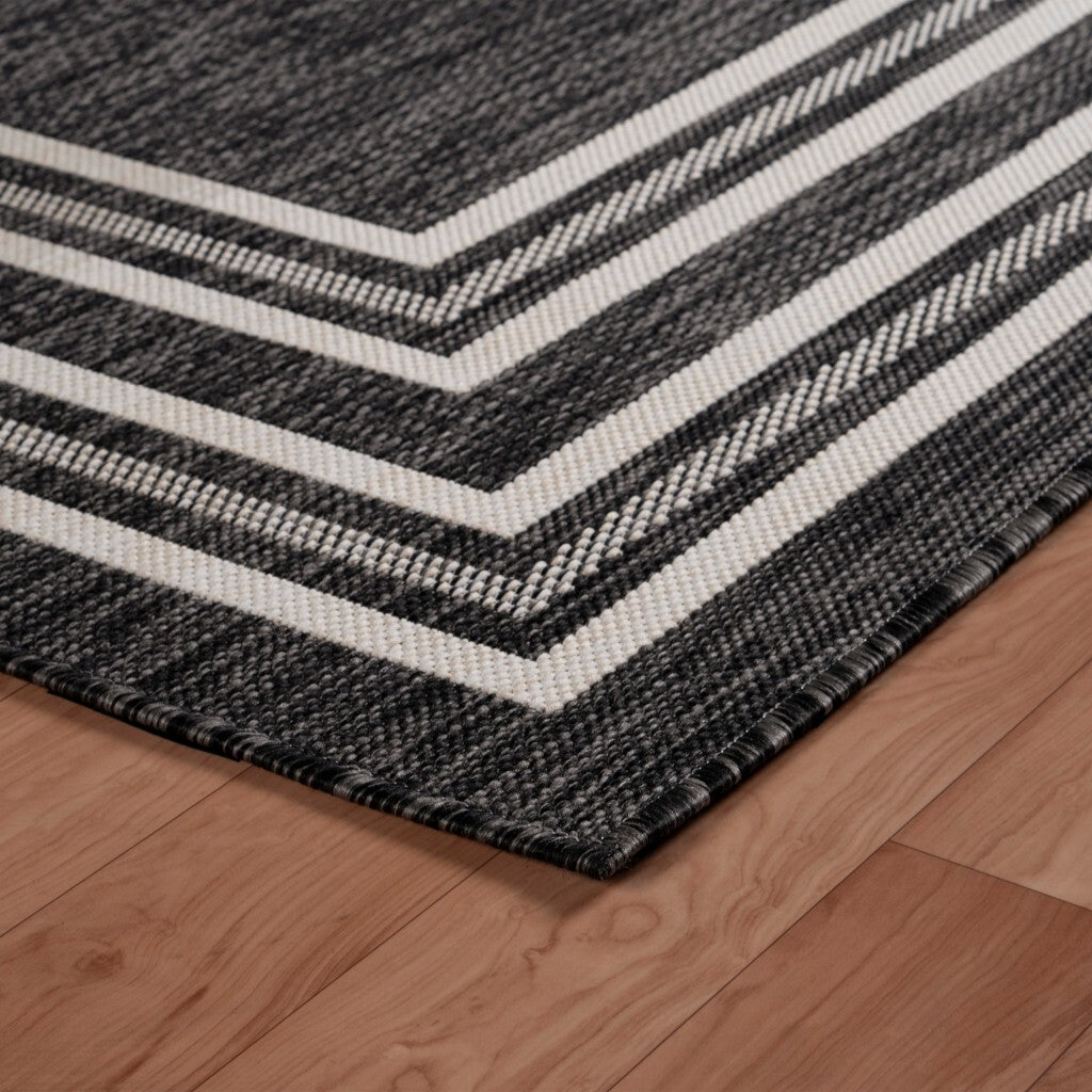 8' x 10' Gray Stripe Border Indoor Outdoor Area Rug