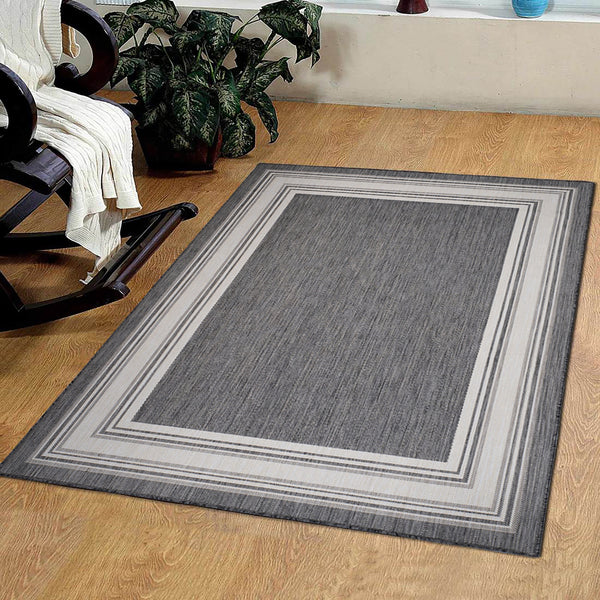 5' x 7' Gray Framed Indoor Outdoor Area Rug