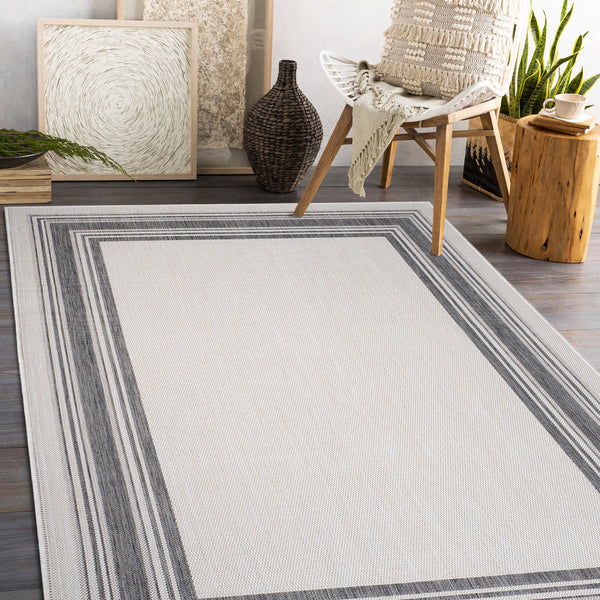 5' x 7' Gray Framed Indoor Outdoor Area Rug