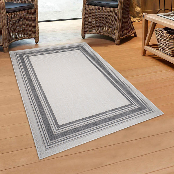 5' x 7' Gray Framed Indoor Outdoor Area Rug