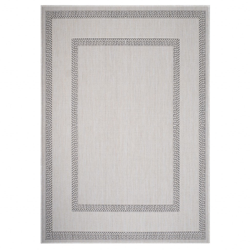 5' x 7' Gray Double Border Indoor Outdoor Area Rug