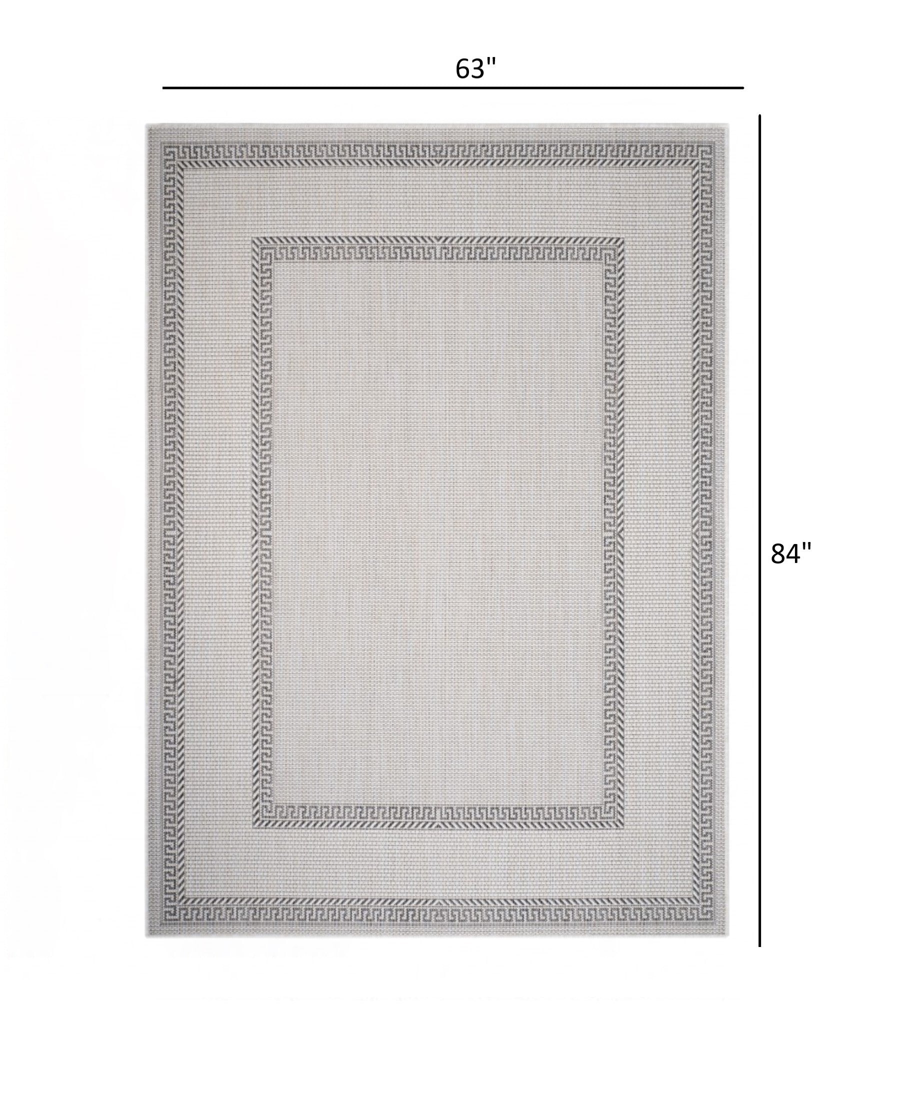 5' x 7' Gray Double Border Indoor Outdoor Area Rug