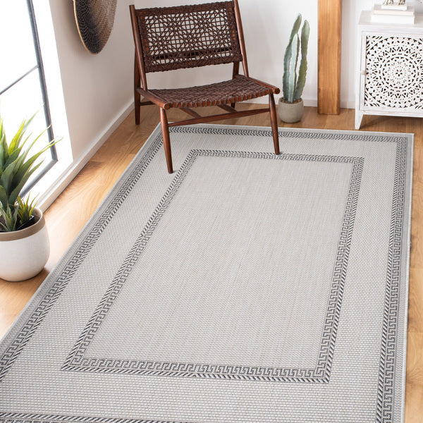 5' x 7' Gray Double Border Indoor Outdoor Area Rug