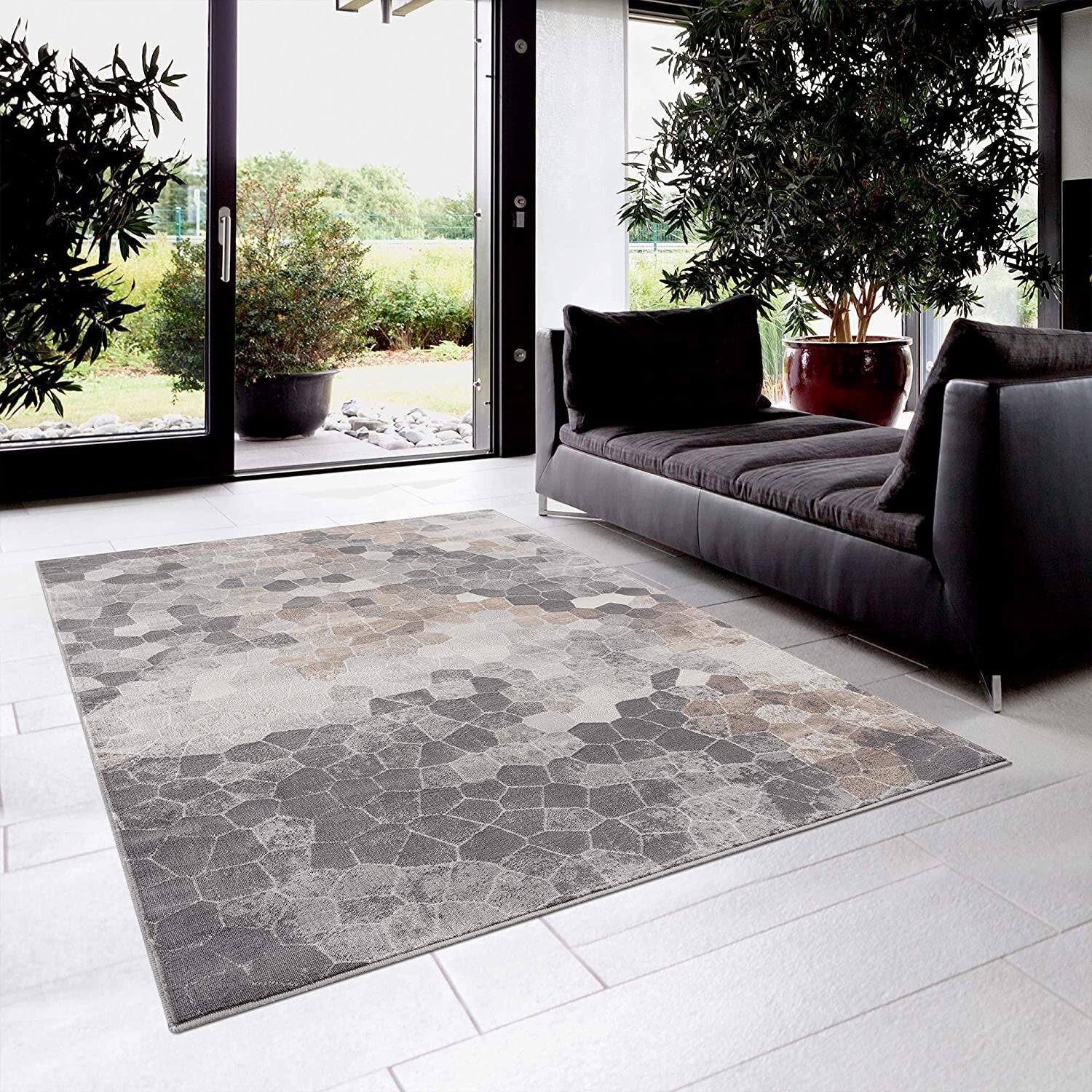 8' x 11' Beige Cobblestone Pattern Area Rug