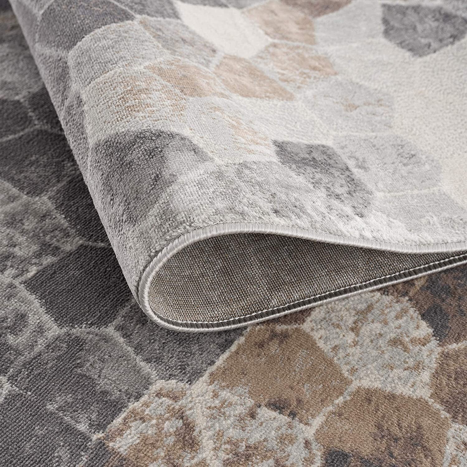 8' x 11' Beige Cobblestone Pattern Area Rug