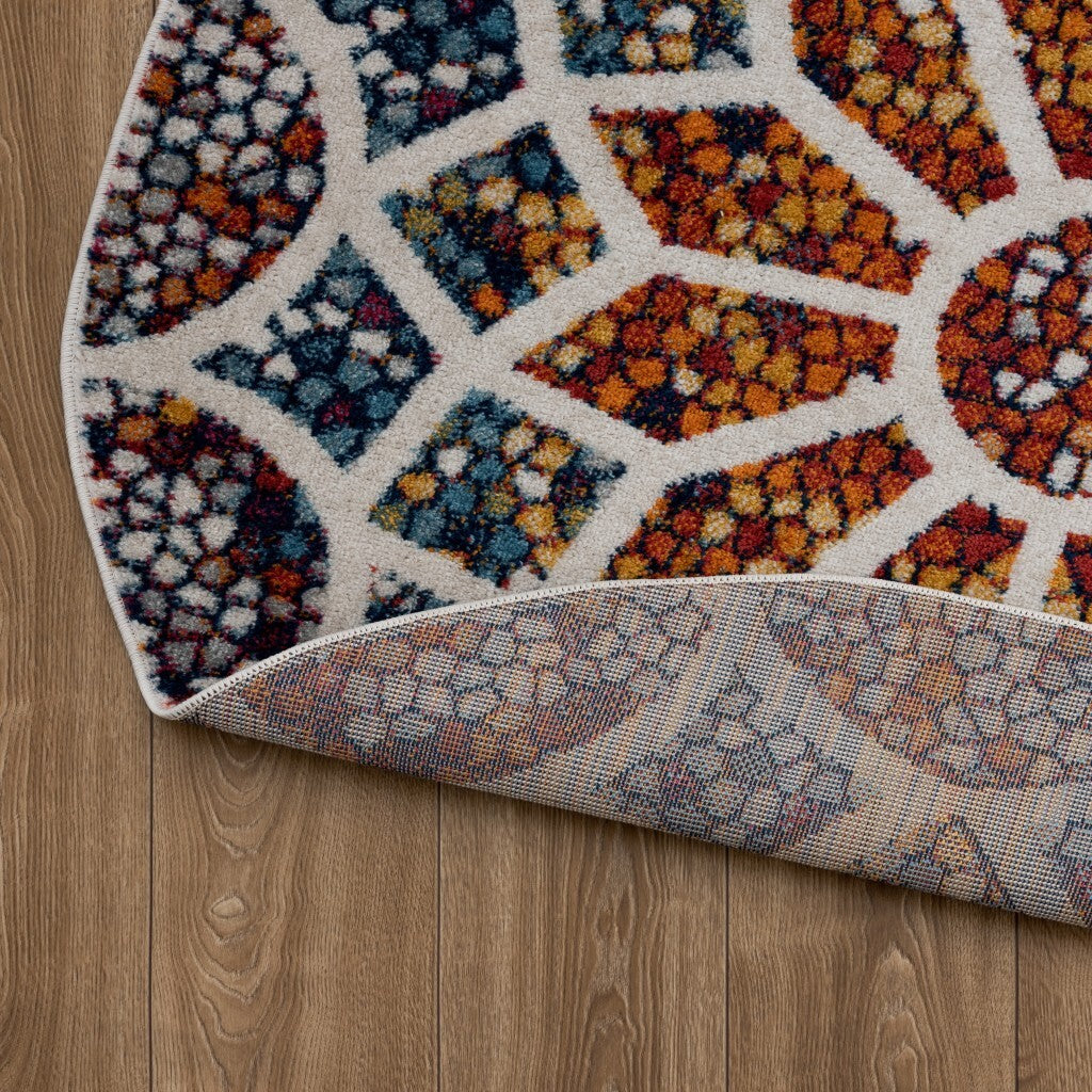7' Round Multicolored Floral Mosaic Area Rug