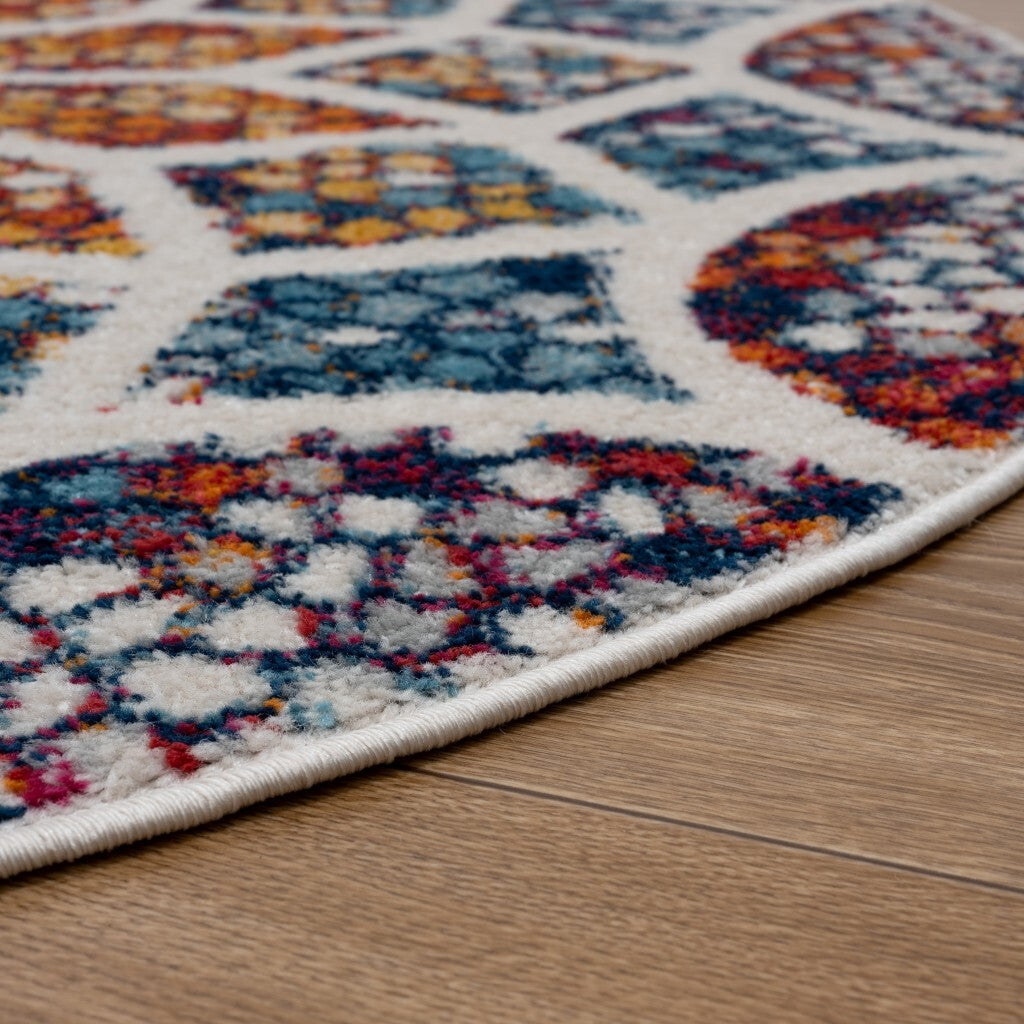 7' Round Multicolored Floral Mosaic Area Rug
