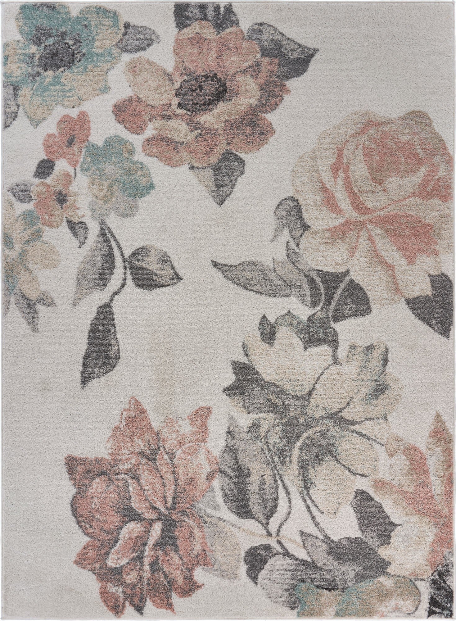 8' x 10' Ivory Blooming Rose Area Rug