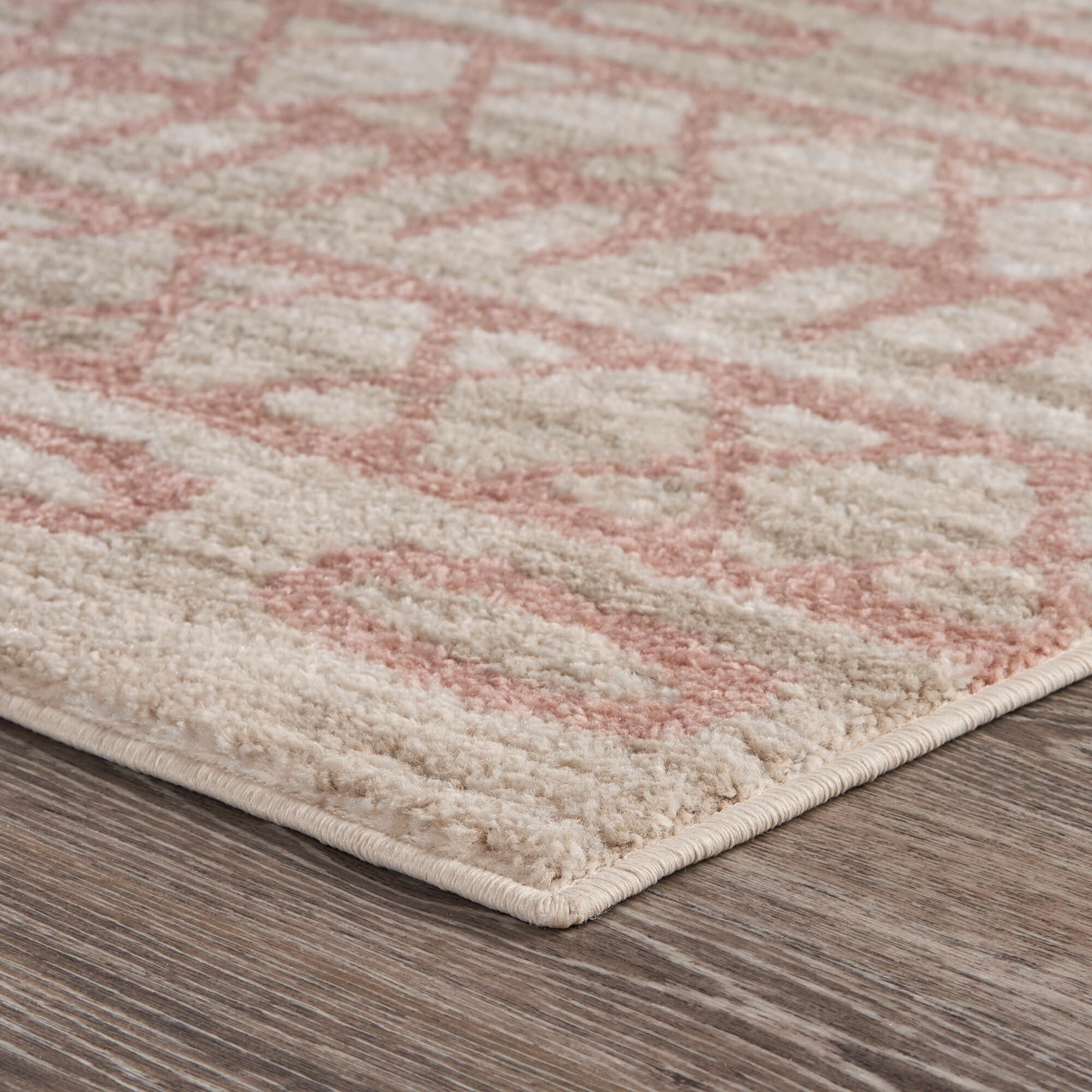 8' x 9' Blush and Beige Geometric Striped Area Rug