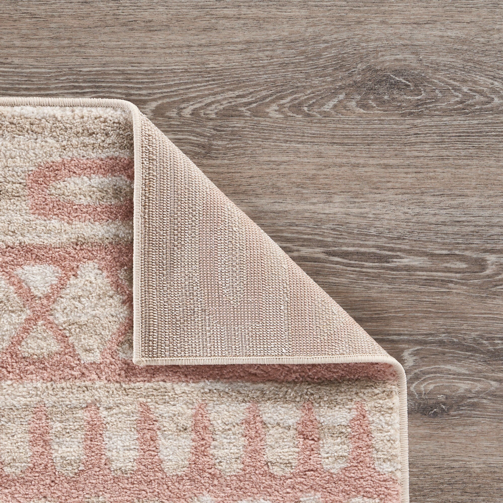 8' x 9' Blush and Beige Geometric Striped Area Rug
