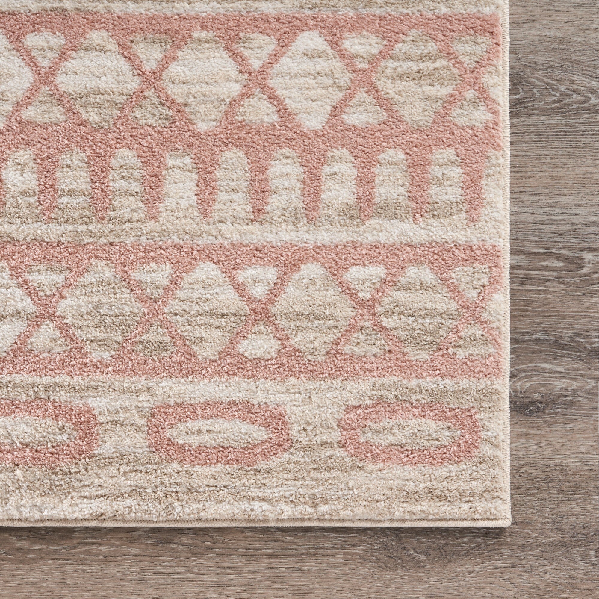 8' x 9' Blush and Beige Geometric Striped Area Rug