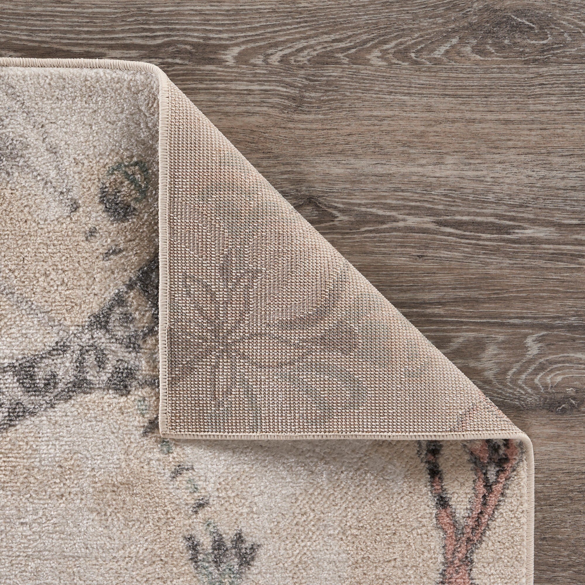 8' x 10' Soft Beige Birds and Trees Area Rug