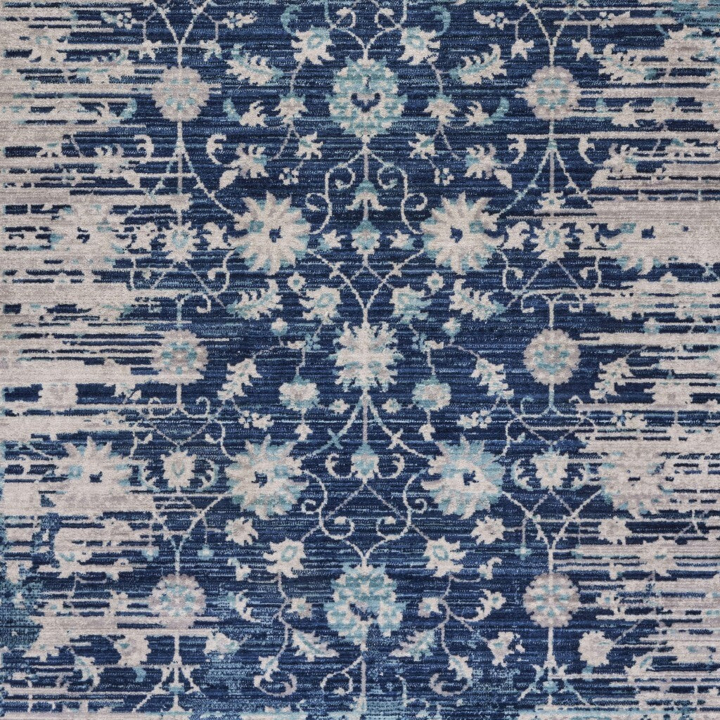 8' x 10' Blue and Tan Traditional Area Rug