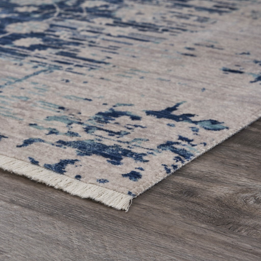 8' x 10' Blue and Tan Traditional Area Rug