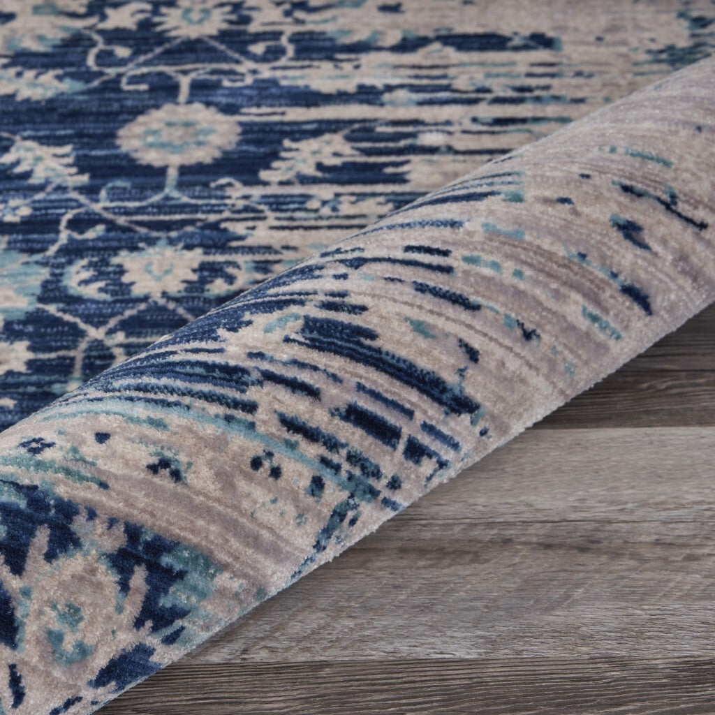 8' x 10' Blue and Tan Traditional Area Rug