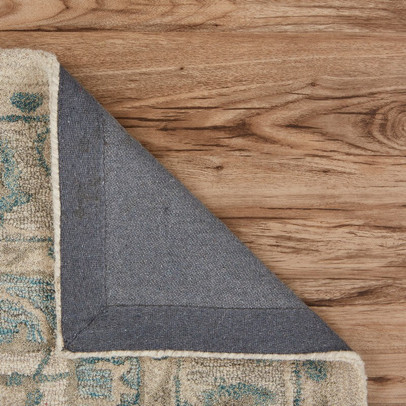 9' x 12' Turquoise and Cream Medallion Area Rug