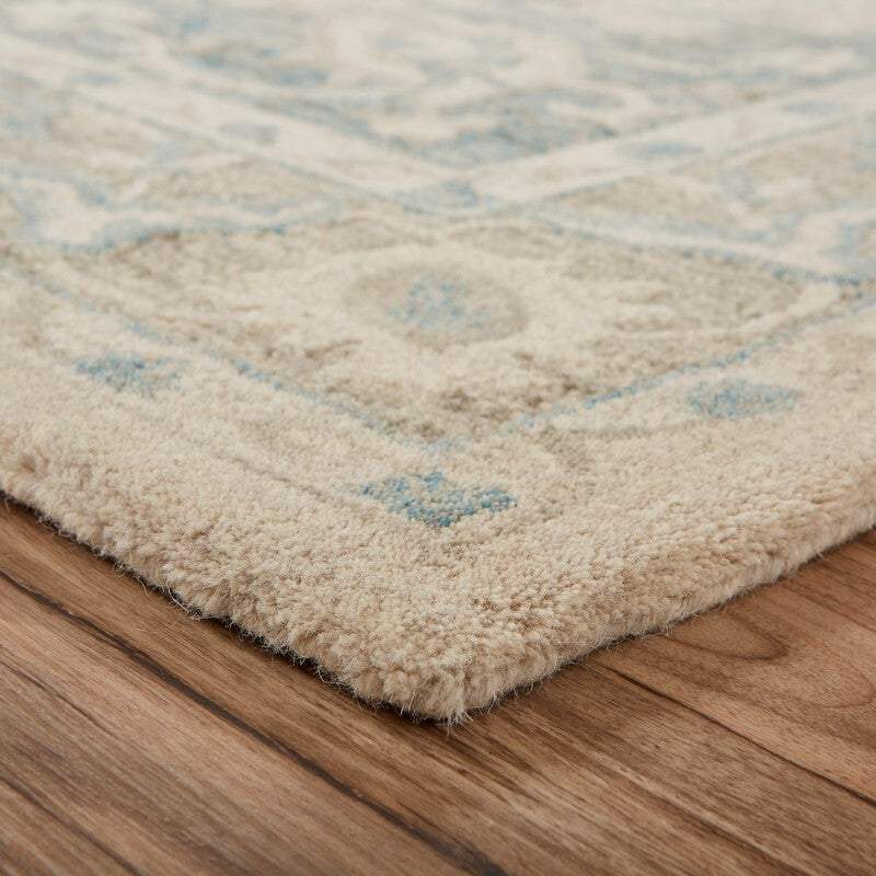 9' x 12' Turquoise and Cream Medallion Area Rug