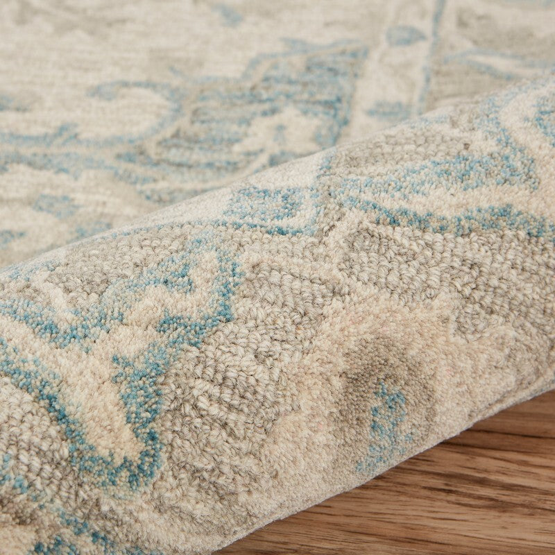 9' x 12' Turquoise and Cream Medallion Area Rug