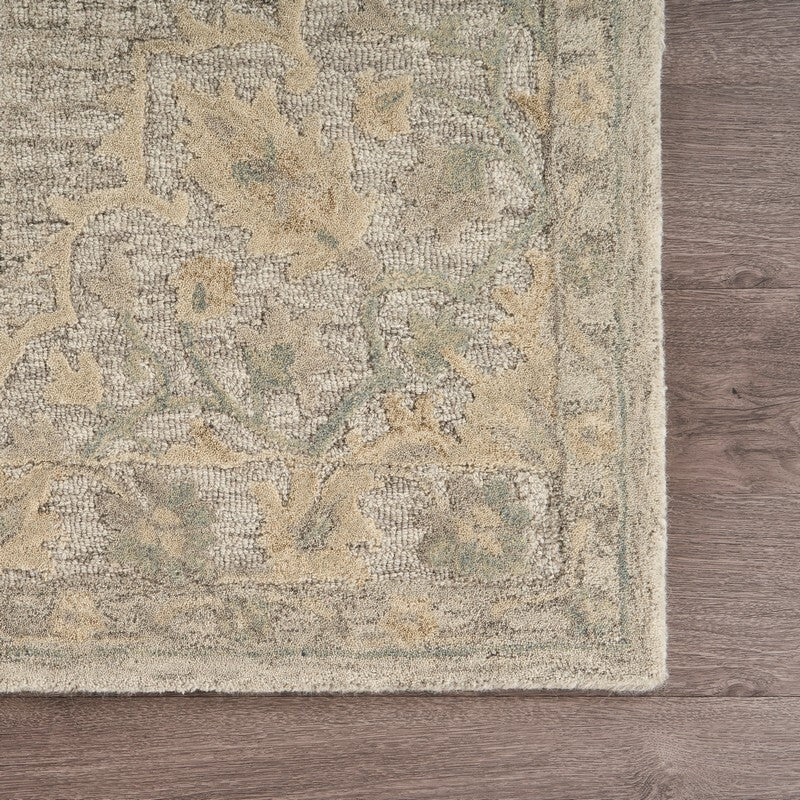9' x 12' Beige Distressed Floral Area Rug