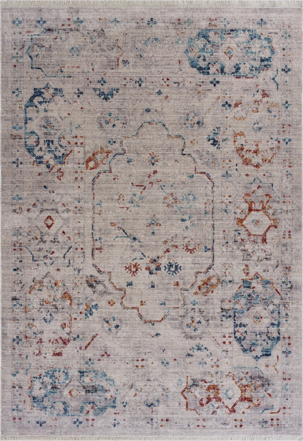 5' x 8' Ivory Distressed Floral Area Rug