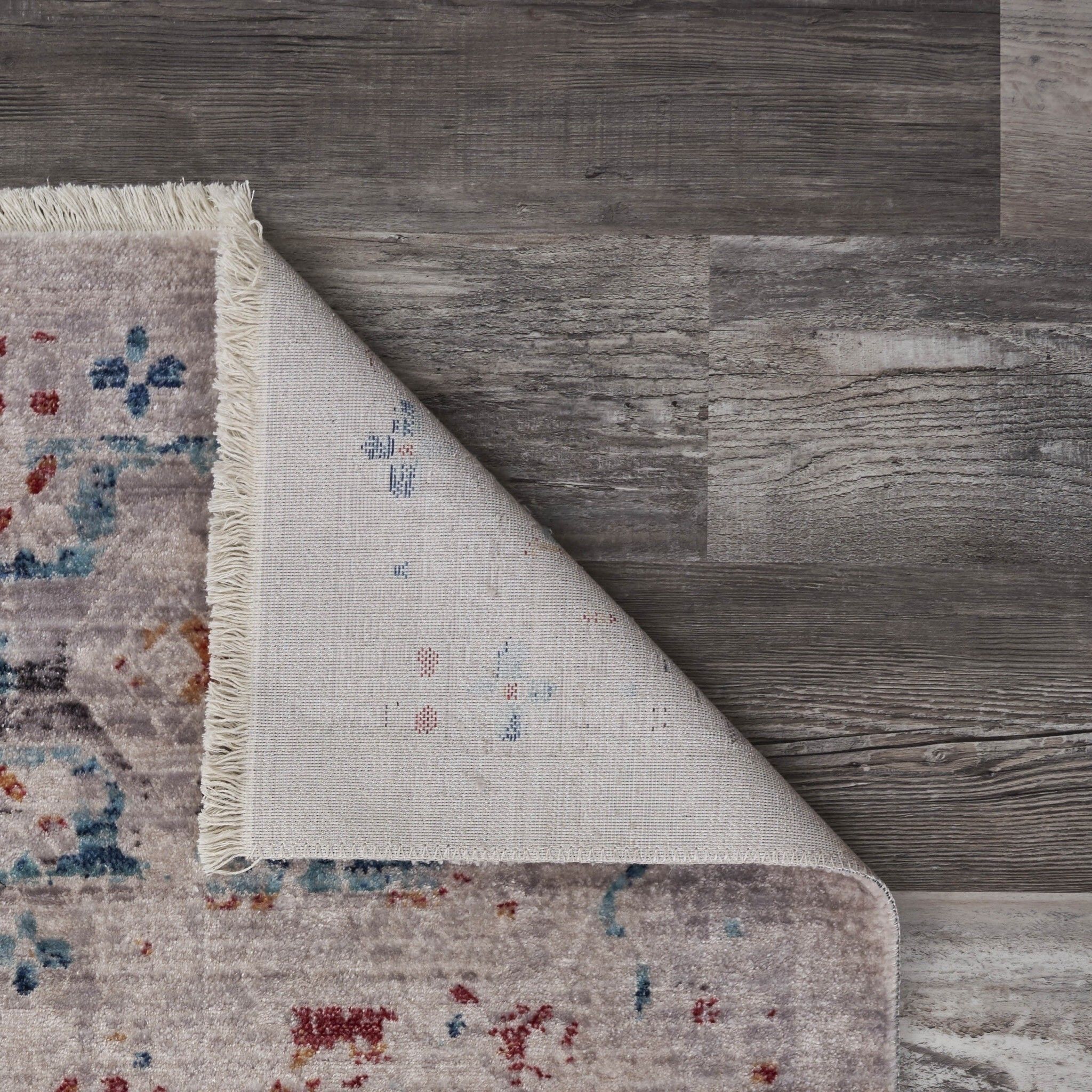 5' x 8' Ivory Distressed Floral Area Rug