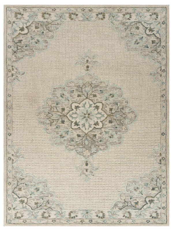 8' x 10' Ivory Distressed Floral Area Rug