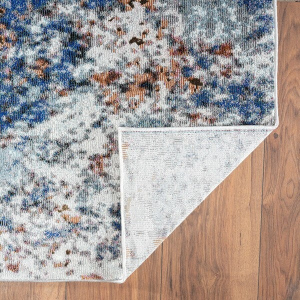 8' x 10' Blue and White Abstract Ocean Area Rug