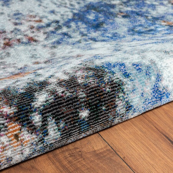8' x 10' Blue and White Abstract Ocean Area Rug