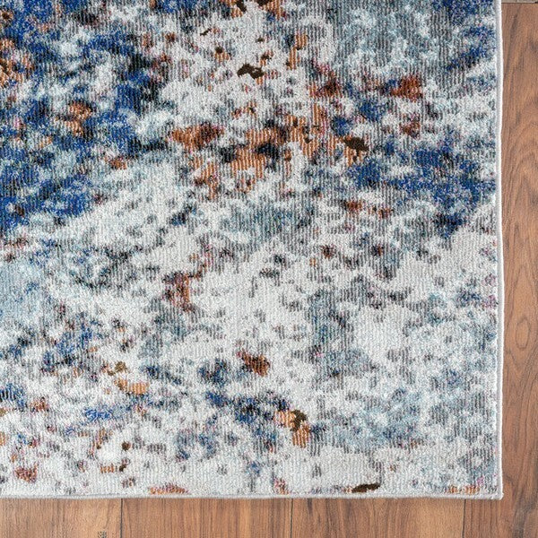 8' x 10' Blue and White Abstract Ocean Area Rug