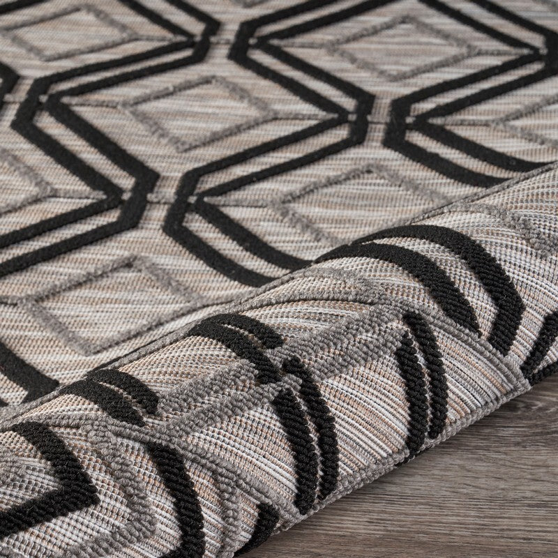 5' x 7' Black Geometric Indoor Outdoor Area Rug