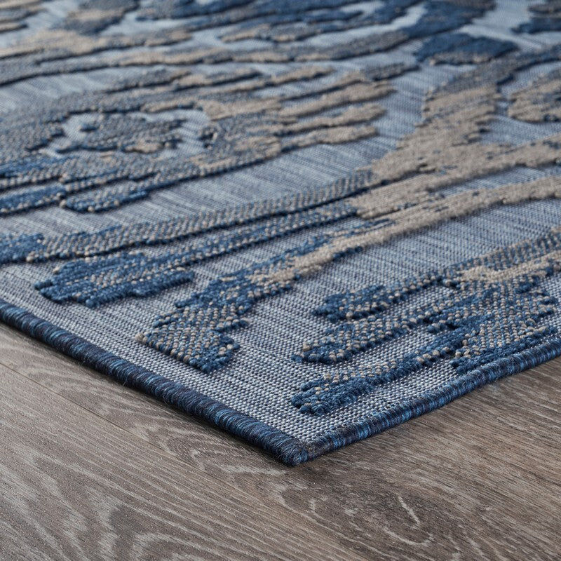 8' x 10' Blue Ogee Pattern Indoor Outdoor Area Rug