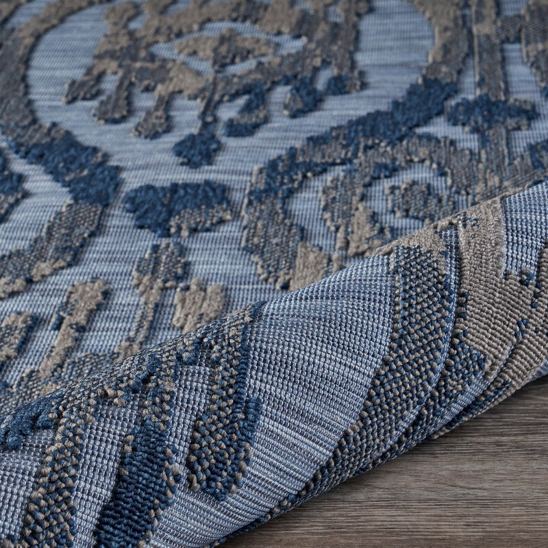8' x 10' Blue Ogee Pattern Indoor Outdoor Area Rug