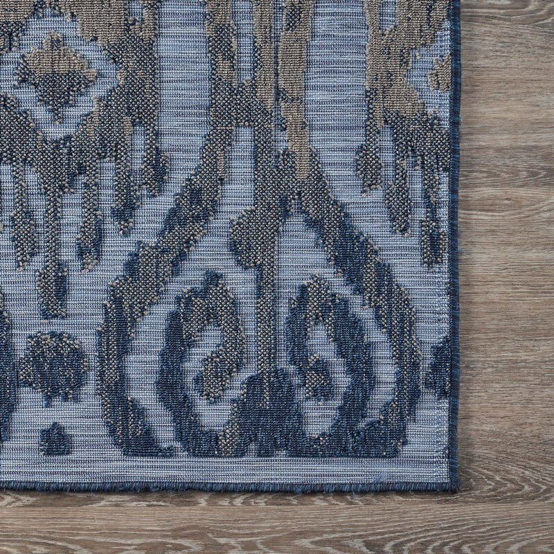 8' x 10' Blue Ogee Pattern Indoor Outdoor Area Rug