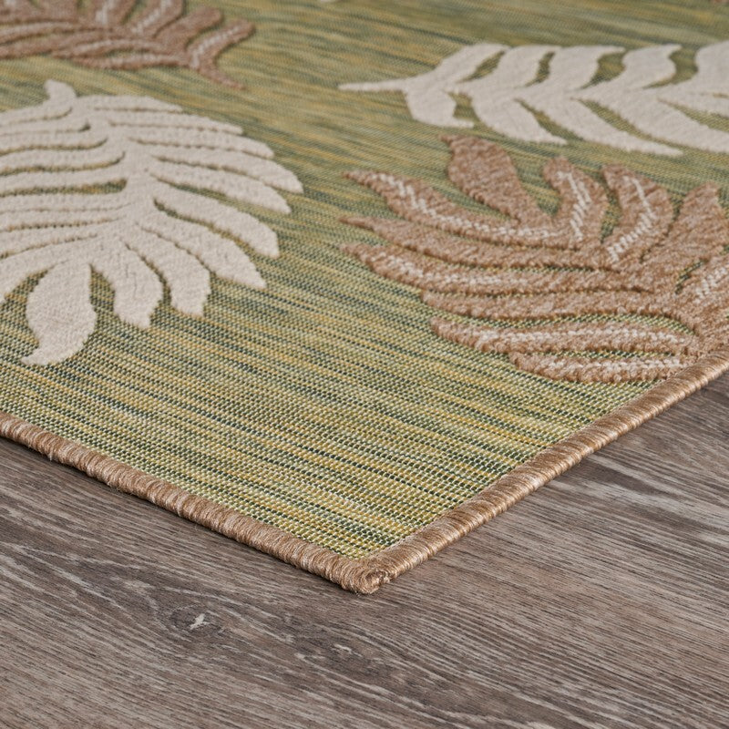 8' x 10' Tan Tropical Sprigs Indoor Outdoor Area Rug