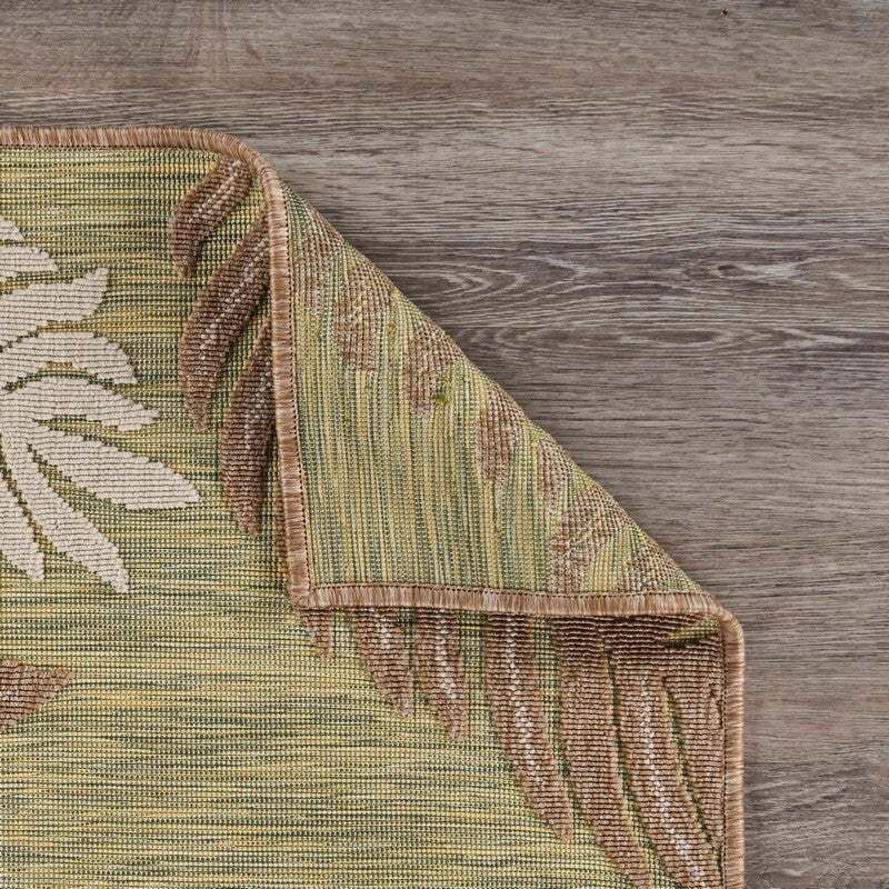 8' x 10' Tan Tropical Sprigs Indoor Outdoor Area Rug