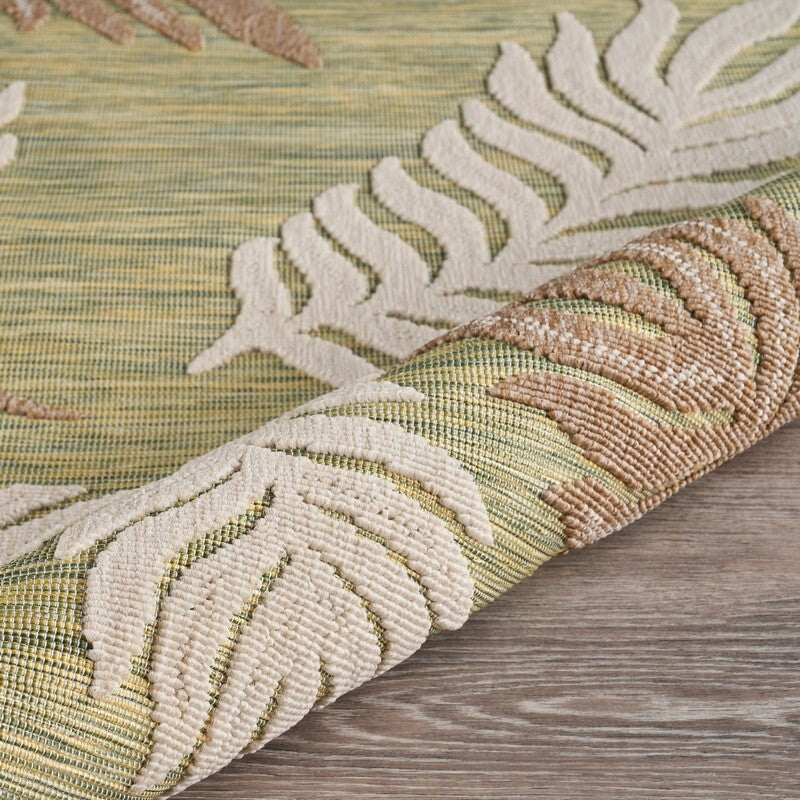 8' x 10' Tan Tropical Sprigs Indoor Outdoor Area Rug