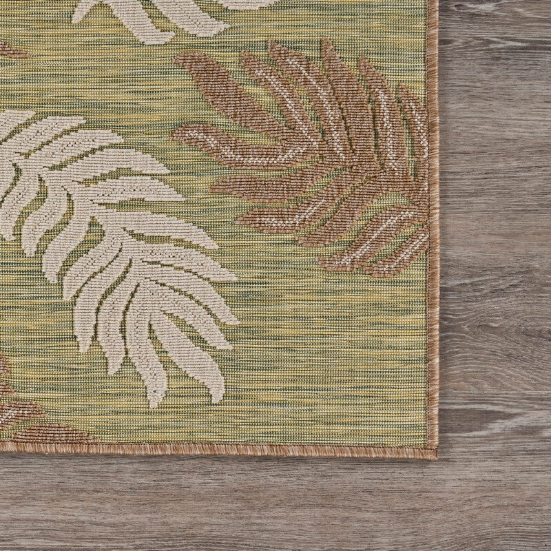 8' x 10' Tan Tropical Sprigs Indoor Outdoor Area Rug