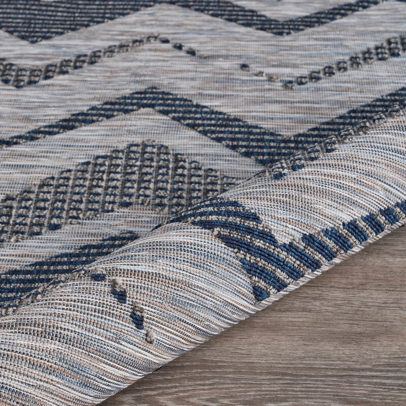 5' x 7' Navy Zig Zag Indoor Outdoor Area Rug
